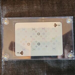 Auth. Louis Vuitton white Murakami playing card 3 of clubs